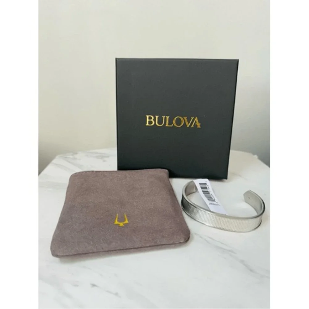 Bulova Precisionist Open Cuff Bracelet,‎ Knurled Texture Design, Silver, NWT